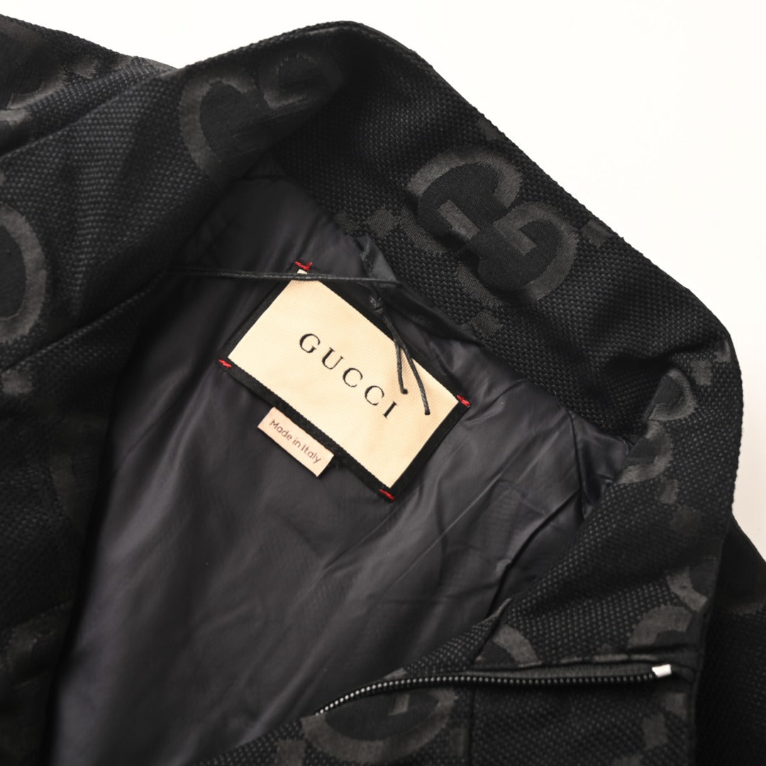 Gucci GG Jumbo Jacquard Zip-Up Bomber Jacket — Black/Black