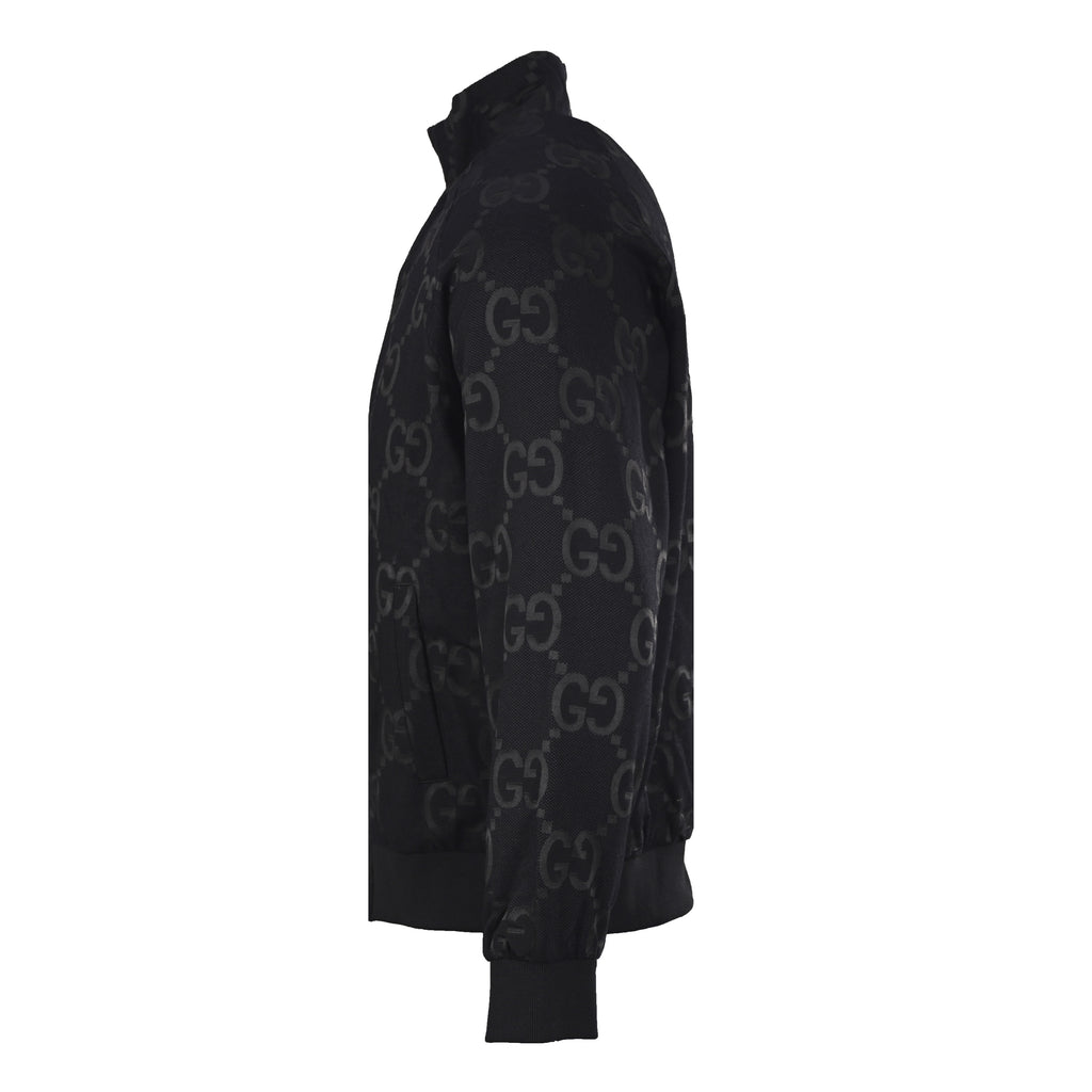 Gucci GG Jumbo Jacquard Zip-Up Bomber Jacket — Black/Black