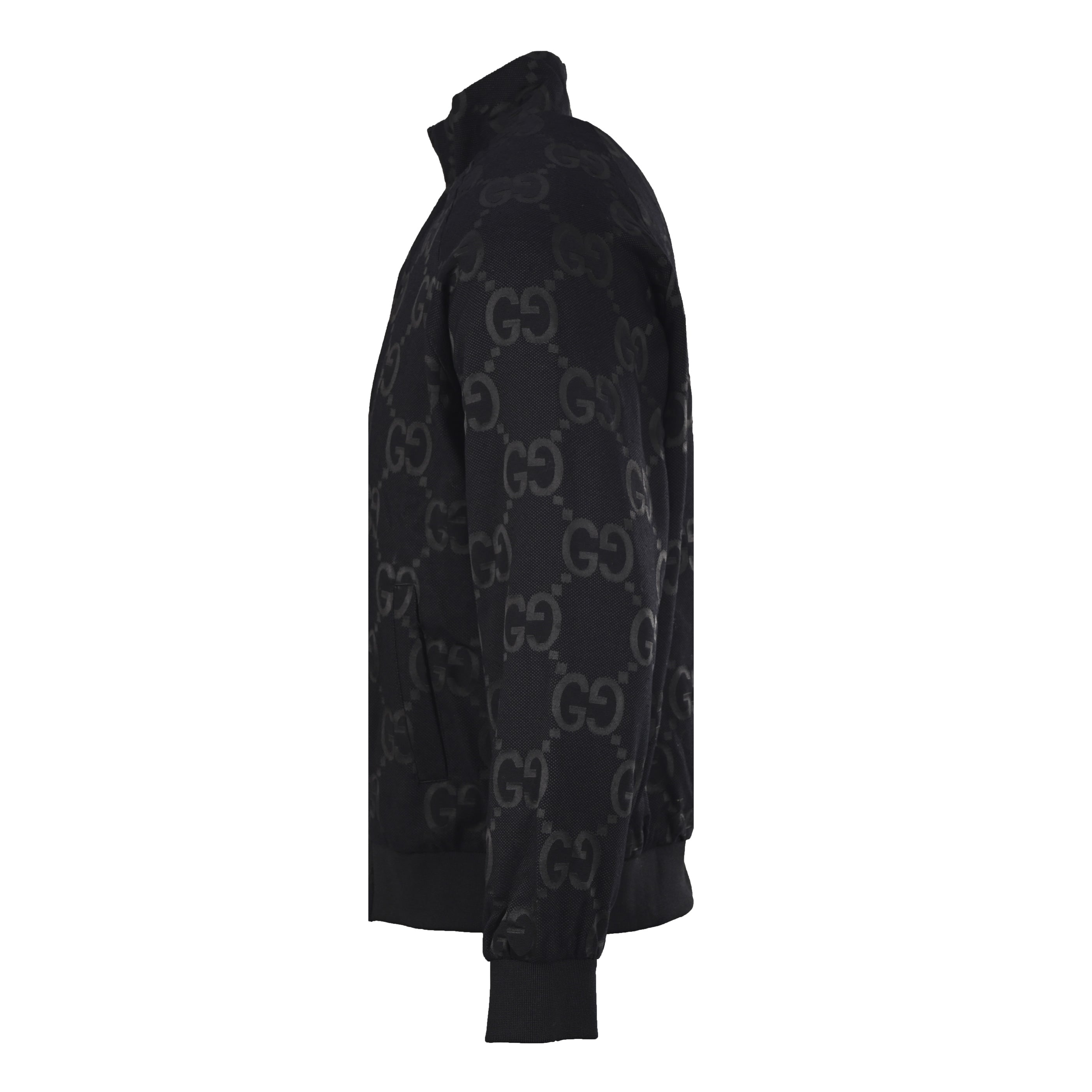 Gucci GG Jumbo Jacquard Zip-Up Bomber Jacket — Black/Black