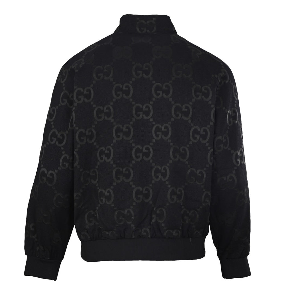 Gucci GG Jumbo Jacquard Zip-Up Bomber Jacket — Black/Black