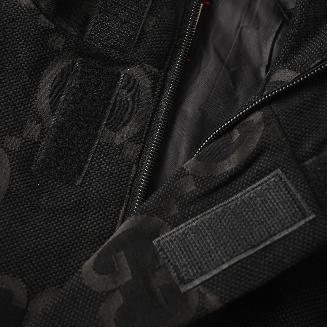 Gucci GG Jumbo Jacquard Zip-Up Bomber Jacket — Black/Black