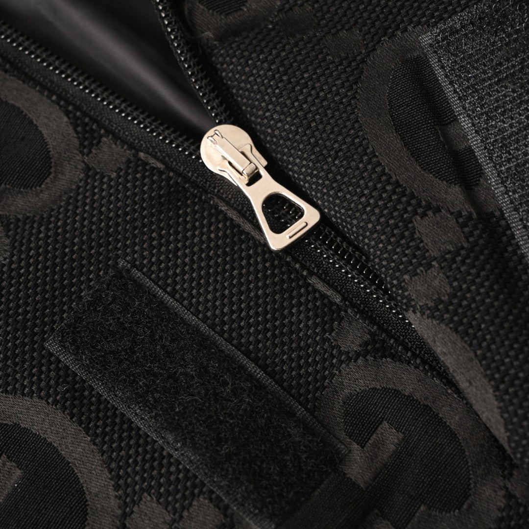 Gucci GG Jumbo Jacquard Zip-Up Bomber Jacket — Black/Black