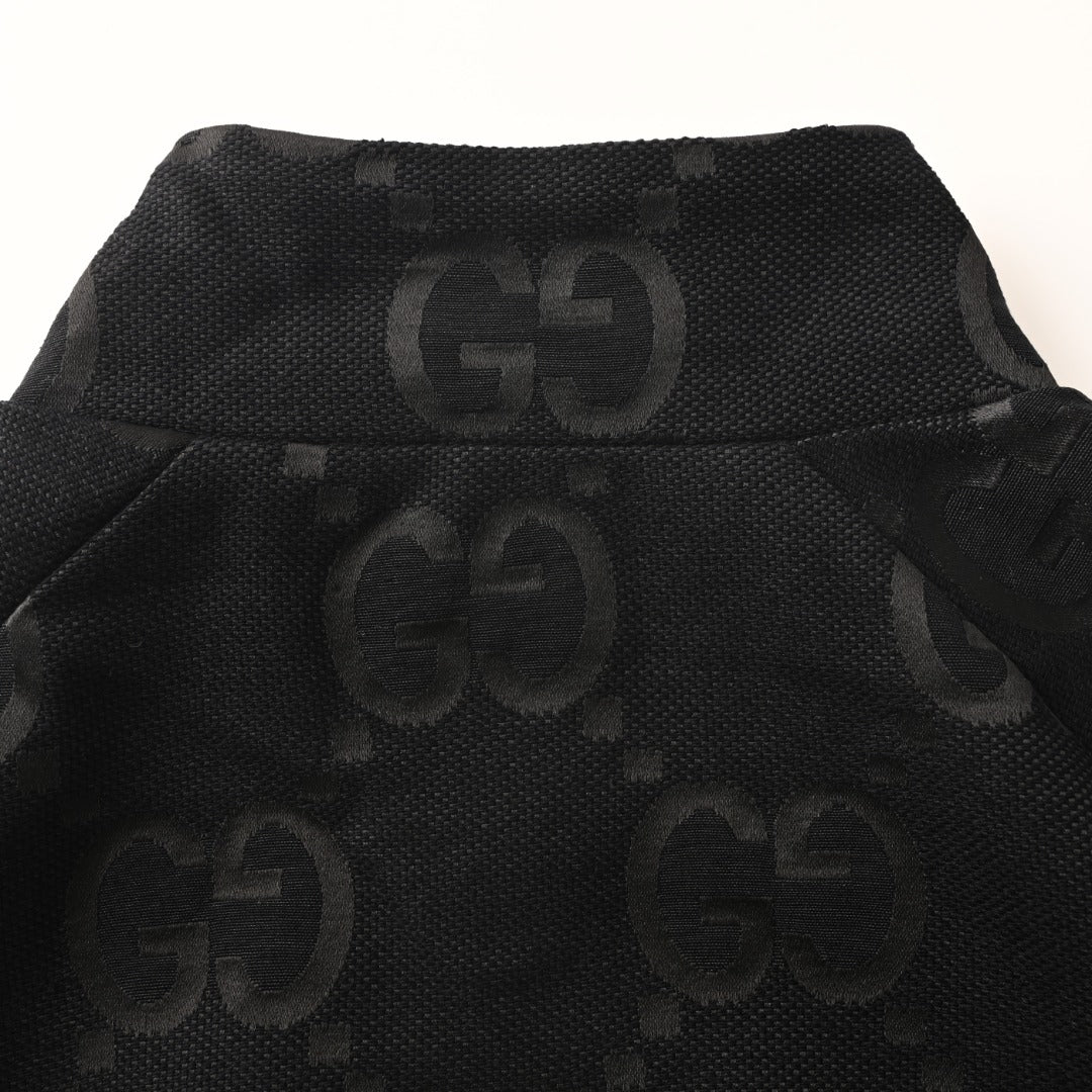 Gucci GG Jumbo Jacquard Zip-Up Bomber Jacket — Black/Black