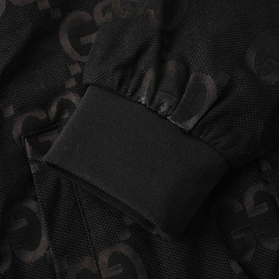 Gucci GG Jumbo Jacquard Zip-Up Bomber Jacket — Black/Black