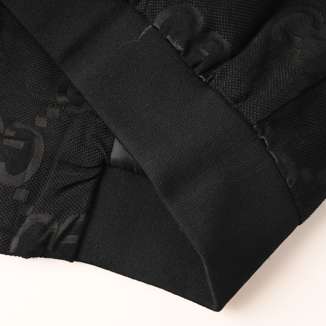 Gucci GG Jumbo Jacquard Zip-Up Bomber Jacket — Black/Black